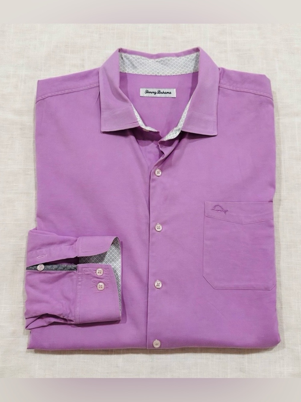 Tommy Bahama Men Shirt XL Pink Lavender Silk Blend Long Sleeve Button Up Dress
